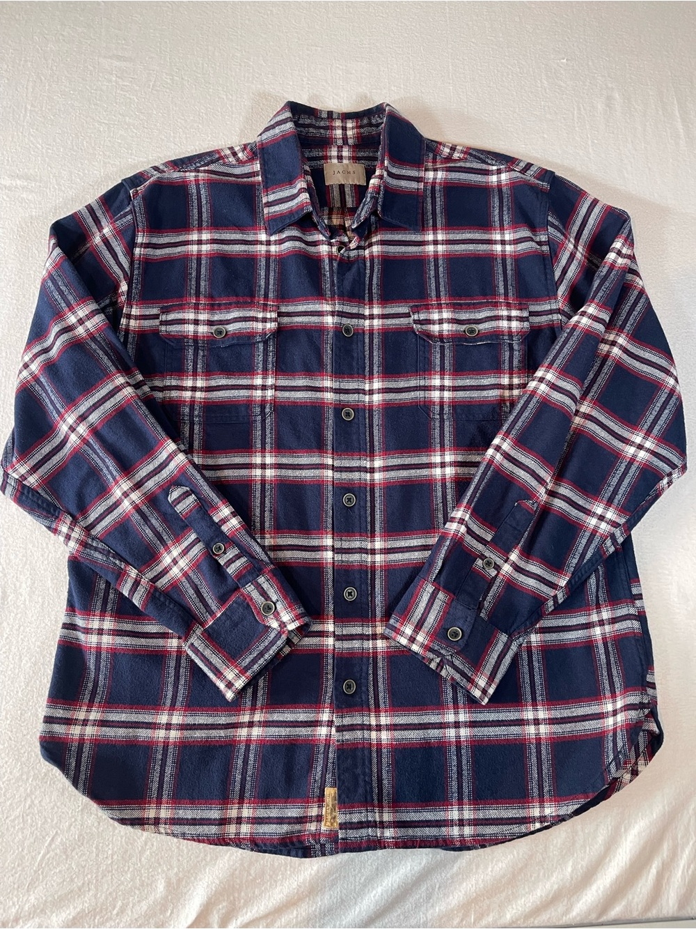 Jachs Navy, Red & White Plaid Button-Down Shirt 100%Cotton